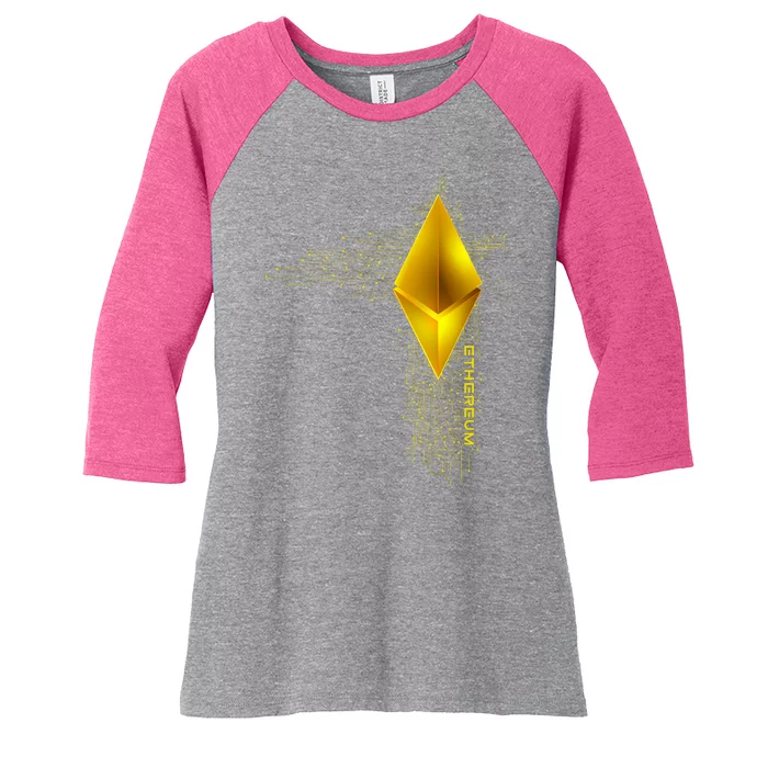 Ethereum GOLD ETH Cryptocurrency Bitcoin Women's Tri-Blend 3/4-Sleeve Raglan Shirt