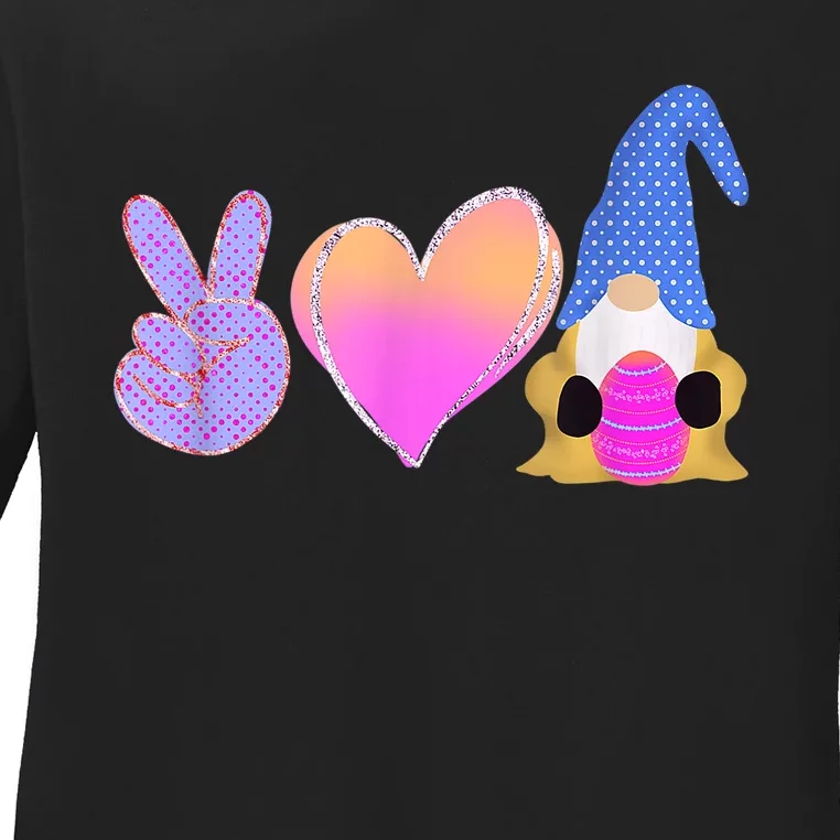 Easter Gnome Egg Peace Ladies Long Sleeve Shirt