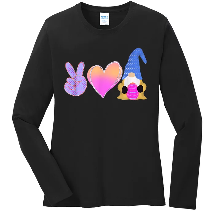 Easter Gnome Egg Peace Ladies Long Sleeve Shirt