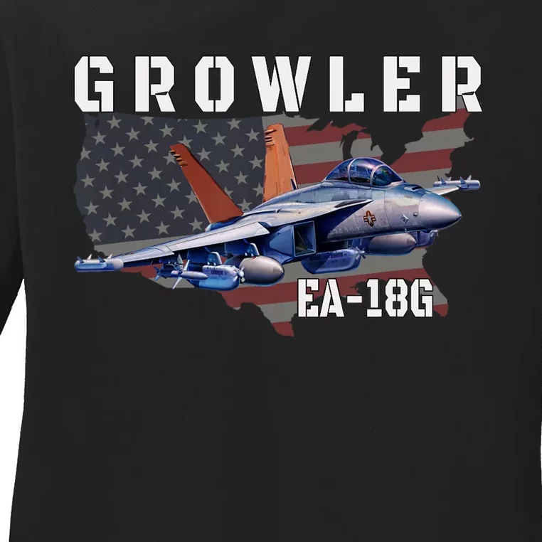 Ea18G Growler Electronic Warfare Aircraft Military Aviation Ladies Long Sleeve Shirt