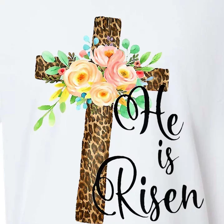 Easter Gifts For Christian Mom He Is Risen Leopard Sueded Cloud Jersey T-Shirt