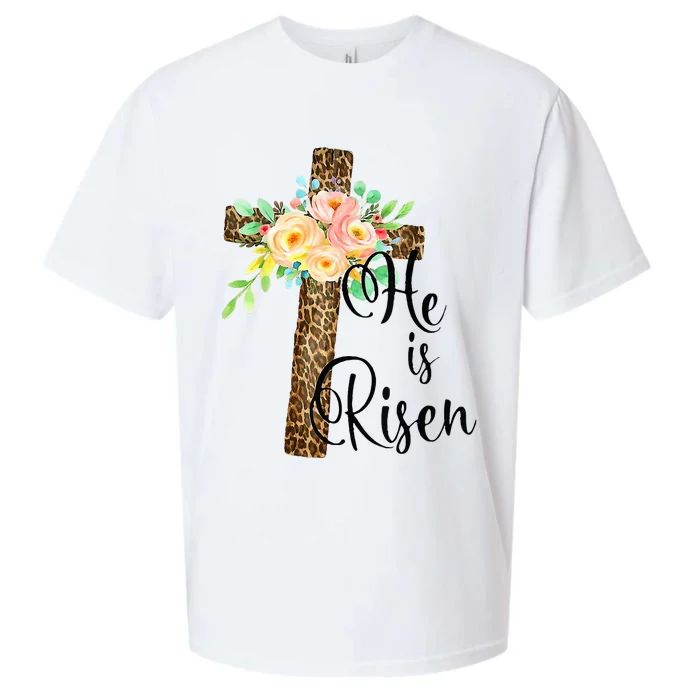 Easter Gifts For Christian Mom He Is Risen Leopard Sueded Cloud Jersey T-Shirt