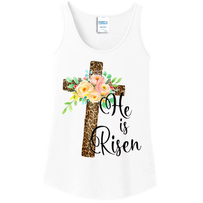 Easter Gifts For Christian Mom He Is Risen Leopard Ladies Essential Tank