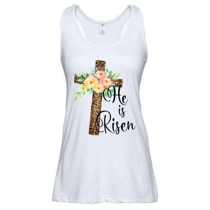 Easter Gifts For Christian Mom He Is Risen Leopard Ladies Essential Flowy Tank