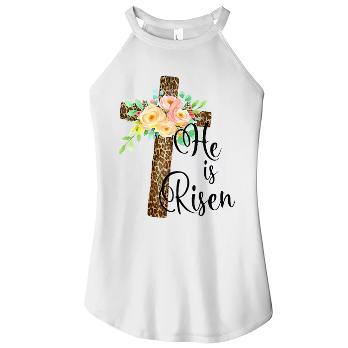 Easter Gifts For Christian Mom He Is Risen Leopard Women’s Perfect Tri Rocker Tank