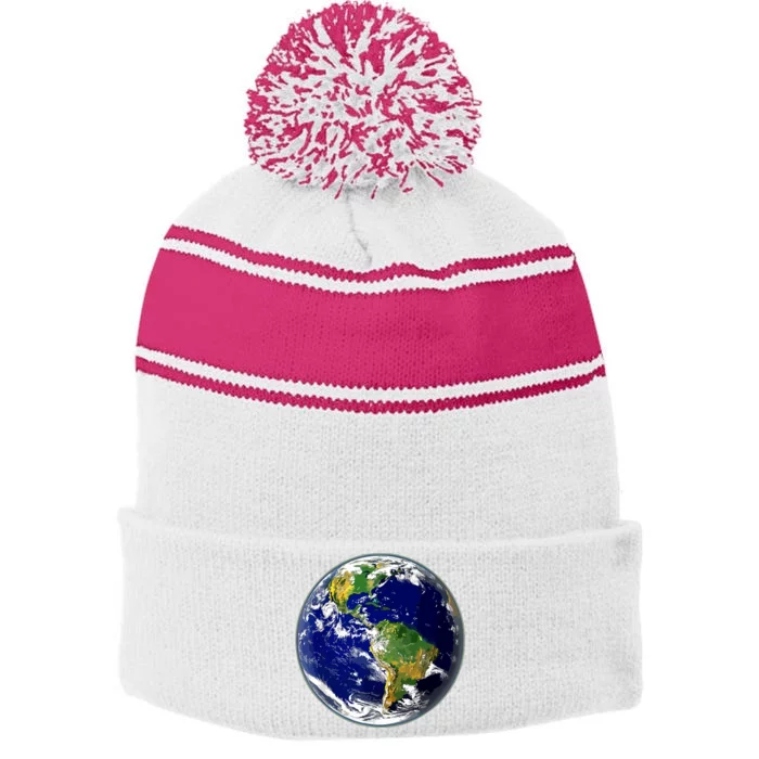 Earth Globe For Earth Day Stripe Pom Pom Beanie