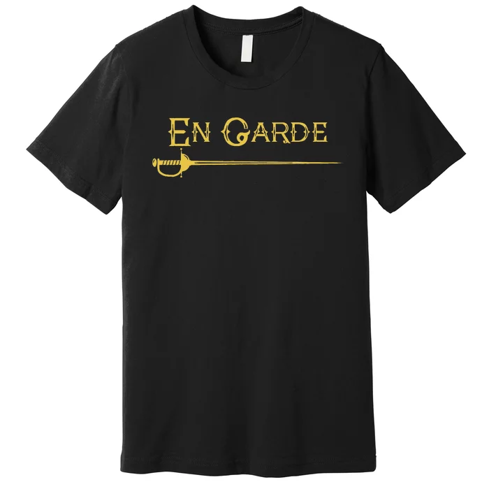 En Garde Fencing Fencer Swordsman Rapier Sabre Mask Sword Premium T-Shirt