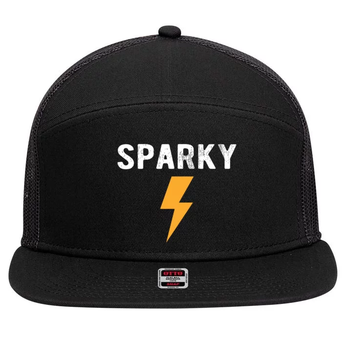 Electrician Gift Funny Sparky Nickname Lightning Bolt 7 Panel Mesh Trucker Snapback Hat