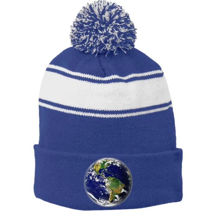 Earth Globe For Earth Day Stripe Pom Pom Beanie