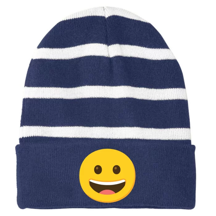 Emoticon Grinning Face Happy Striped Beanie with Solid Band