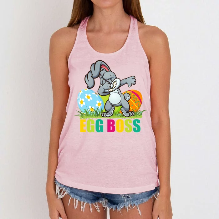 Egg Boss Dabbing Easter Bunny Women's Knotted Racerback Tank