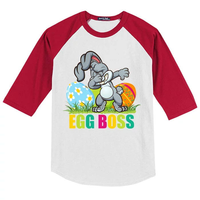 Egg Boss Dabbing Easter Bunny Kids Colorblock Raglan Jersey