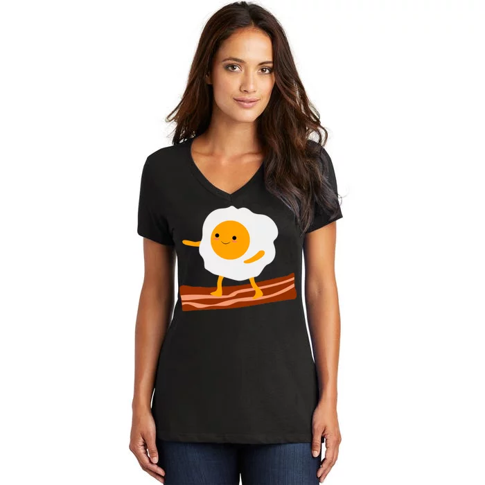 Egg Surfing On Bacon Women's V-Neck T-Shirt