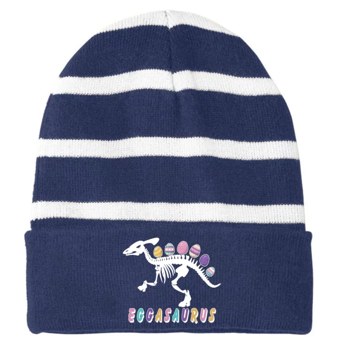 Eggasaurus Plateosaurus Funny Cute Easter Striped Beanie with Solid Band