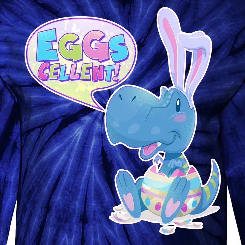 EGGS-Cellent! Cute Easter T-Rex Tie-Dye Long Sleeve Shirt