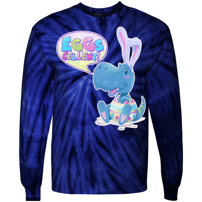 EGGS-Cellent! Cute Easter T-Rex Tie-Dye Long Sleeve Shirt