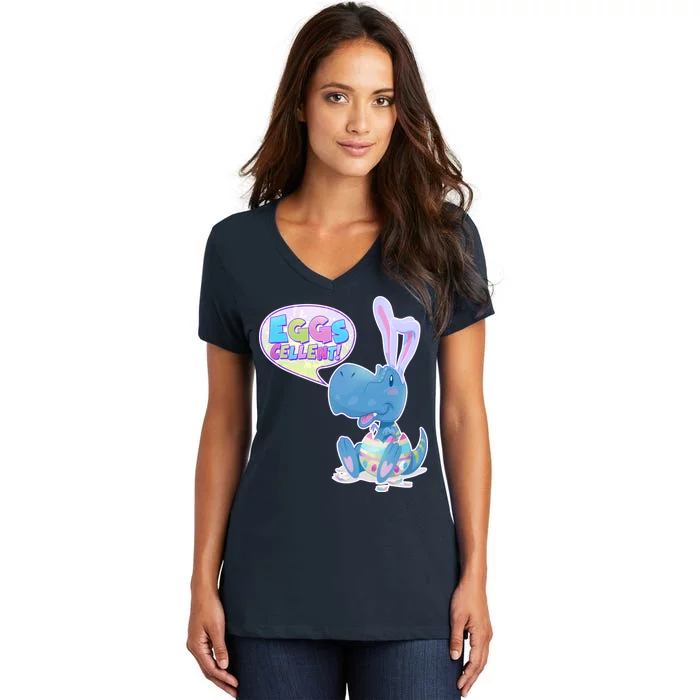 EGGS-Cellent! Cute Easter T-Rex Women's V-Neck T-Shirt