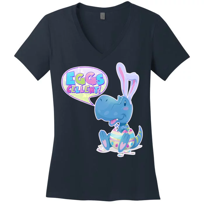 EGGS-Cellent! Cute Easter T-Rex Women's V-Neck T-Shirt