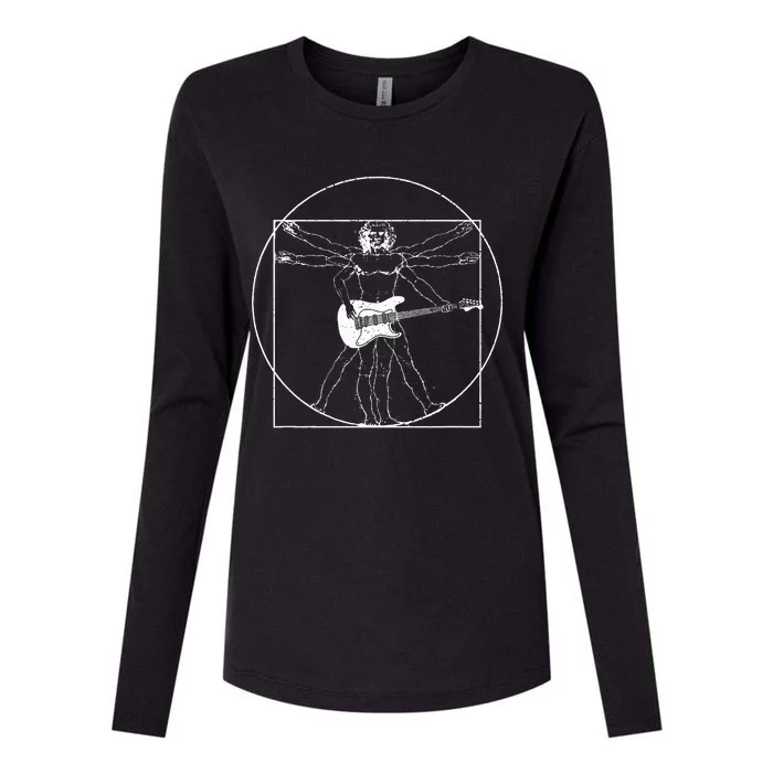 Electric Guitar Musician Gift Da Vinci Drawing Womens Cotton Relaxed Long Sleeve T-Shirt