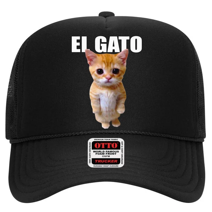 El Gato Meme Sad Crying Cat Munchkin Kitty Meme Trendy High Crown Mesh Trucker Hat