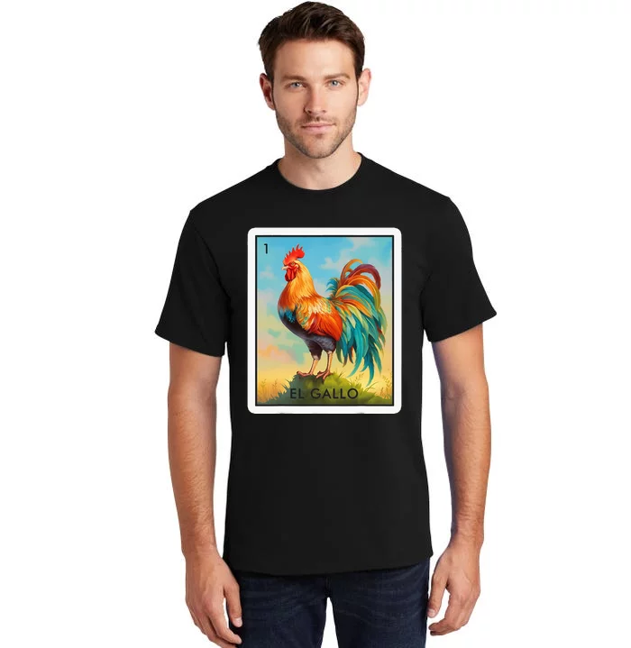 El Gallo Mexican Lottery Bingo Game Traditional Rooster Card Tall T-Shirt