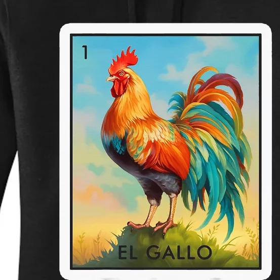 El Gallo Mexican Lottery Bingo Game Traditional Rooster Card Women's Pullover Hoodie