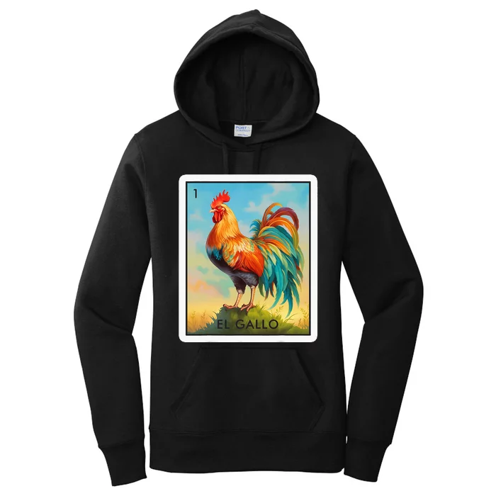 El Gallo Mexican Lottery Bingo Game Traditional Rooster Card Women's Pullover Hoodie