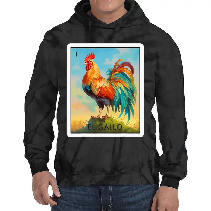 El Gallo Mexican Lottery Bingo Game Traditional Rooster Card Tie Dye Hoodie