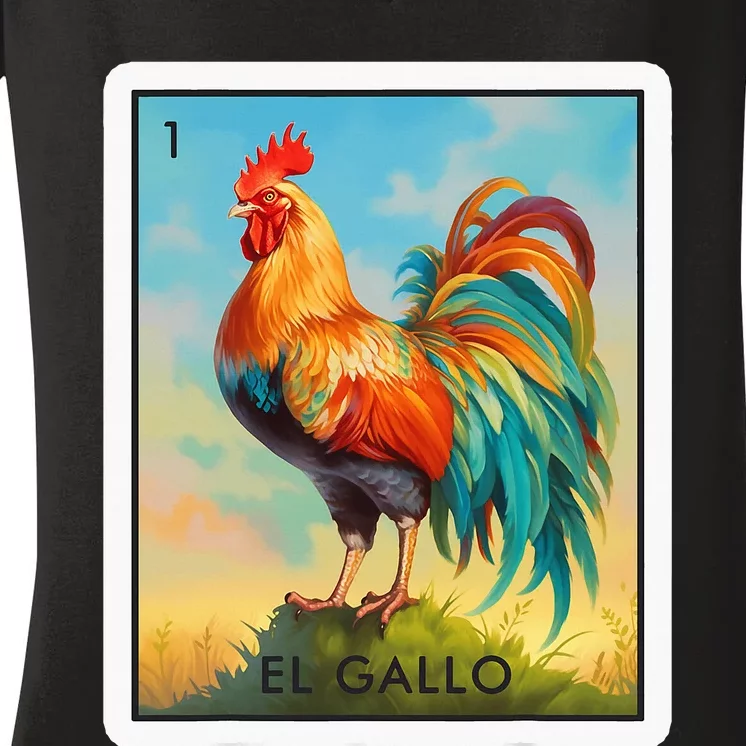 El Gallo Mexican Lottery Bingo Game Traditional Rooster Card Women's V-Neck T-Shirt