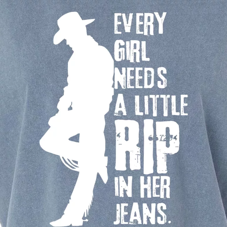 Every Girl Needs A Little Rip In Her Jeans Funny Garment-Dyed Women's Muscle Tee