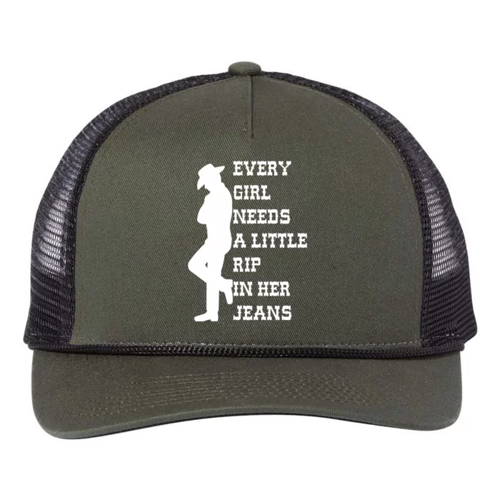 Every Girl Needs A Little Rip In Her Jeans Funny Retro Rope Trucker Hat Cap