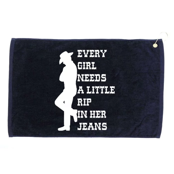 Every Girl Needs A Little Rip In Her Jeans Funny Grommeted Golf Towel