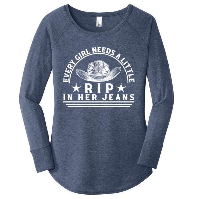 Every Girl Needs A Little Rip In Her Jeans Women’s Perfect Tri Tunic Long Sleeve Shirt