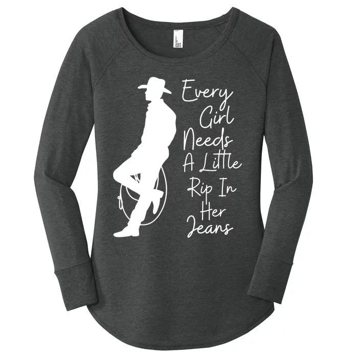 Every Girl Needs A Little Rip In Her Jean Cowboy Women's Perfect Tri Tunic Long Sleeve Shirt