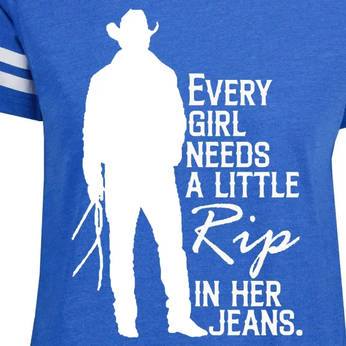 Every Girl Needs A Little RIP In Her Jeans Funny Cowboy Enza Ladies Jersey Football T-Shirt