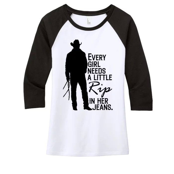 Every Girl Needs A Little RIP In Her Jeans Funny Cowboy Women's Tri-Blend 3/4-Sleeve Raglan Shirt