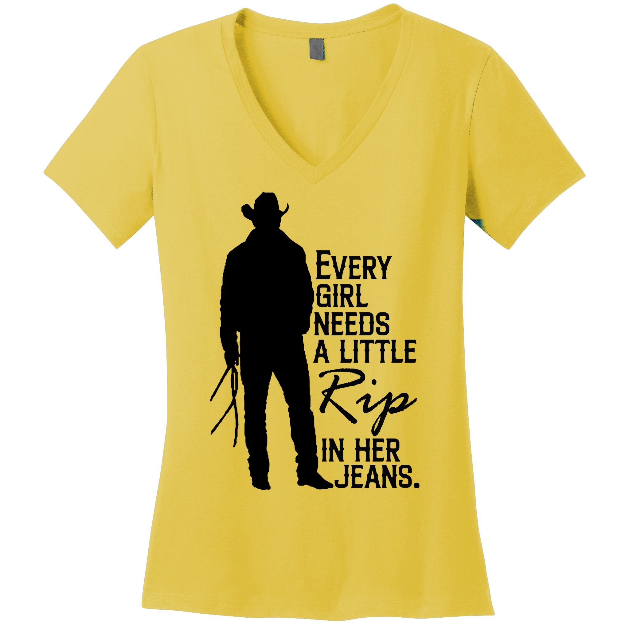 Every Girl Needs A Little Rip In Her Jeans Funny Cowboy Womens V Neck T Shirt Teeshirtpalace 7775