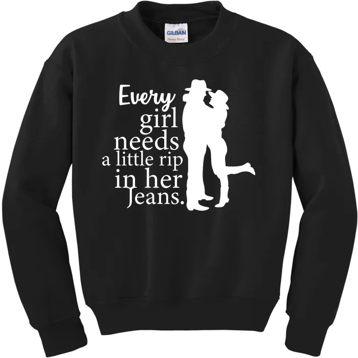 Every Girl Needs A Little Rip In Her Jeans Kids Sweatshirt