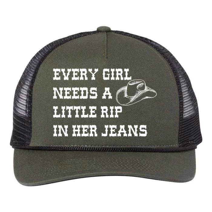 Every Girl Needs A Little Rip In Her Jeans Retro Rope Trucker Hat Cap