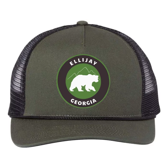 Ellijay Georgia Outdoors Ga Bear Mountains Badge Retro Rope Trucker Hat Cap