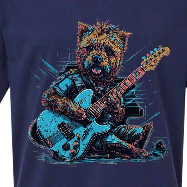 Electric Guitar Rock Music Norfolk Terrier Dog Sueded Cloud Jersey T-Shirt