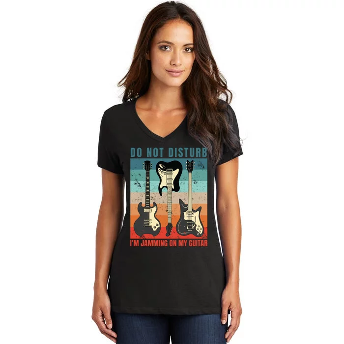 Electric Guitars Retro Sunset Women's V-Neck T-Shirt