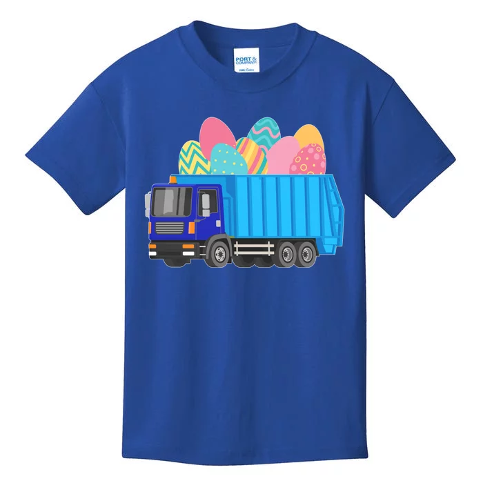 Easter Garbage Truck Blue Full Of Easter Eggs Cute Gift Kids T-Shirt