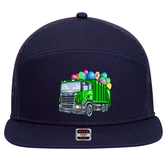 Easter Garbage Truck Bunny Basket Eggs Gift 7 Panel Mesh Trucker Snapback Hat