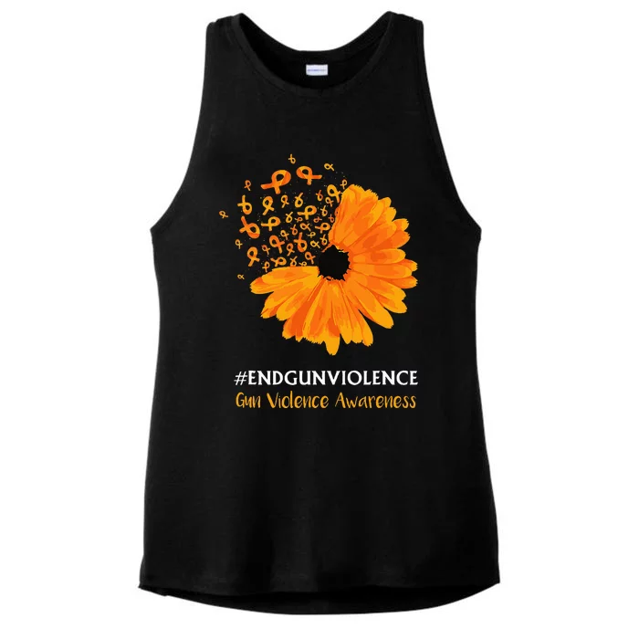 End Gun Violence Awareness Orange Ribbon Sunflower Ladies Tri-Blend Wicking Tank