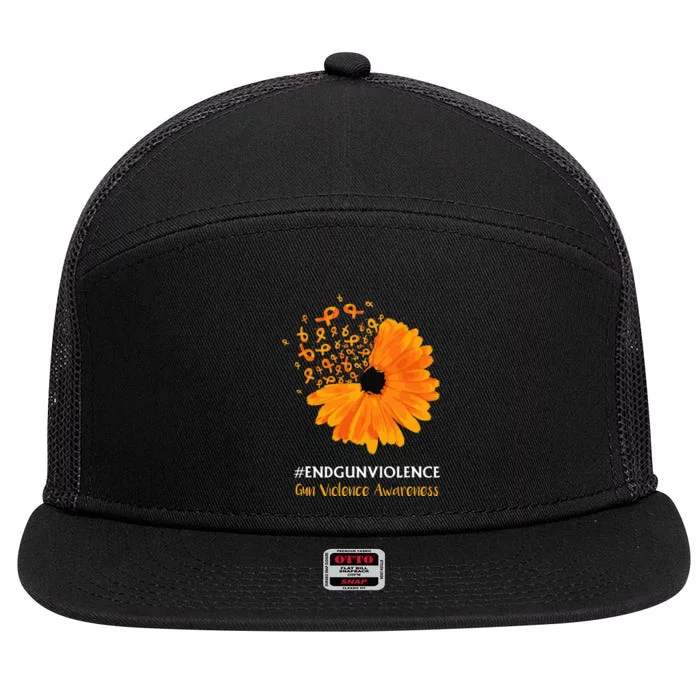 End Gun Violence Awareness Orange Ribbon Sunflower 7 Panel Mesh Trucker Snapback Hat