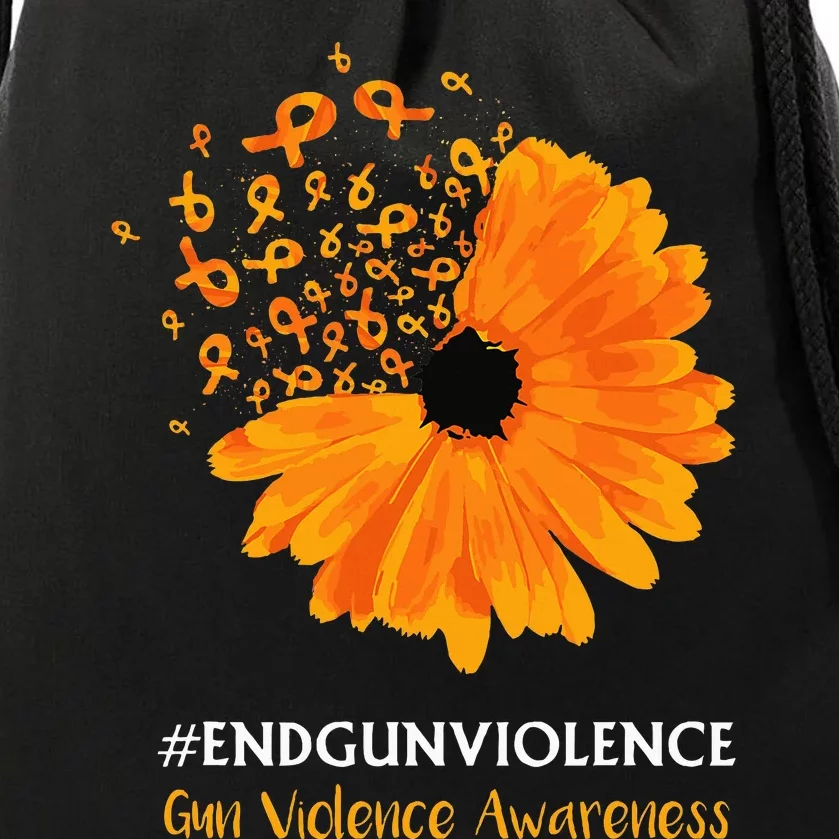 End Gun Violence Awareness Orange Ribbon Sunflower Drawstring Bag