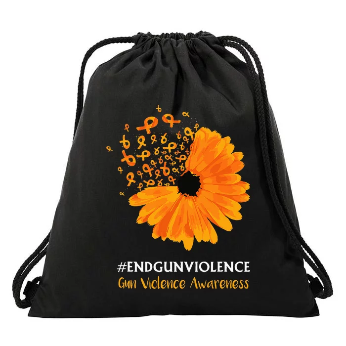 End Gun Violence Awareness Orange Ribbon Sunflower Drawstring Bag