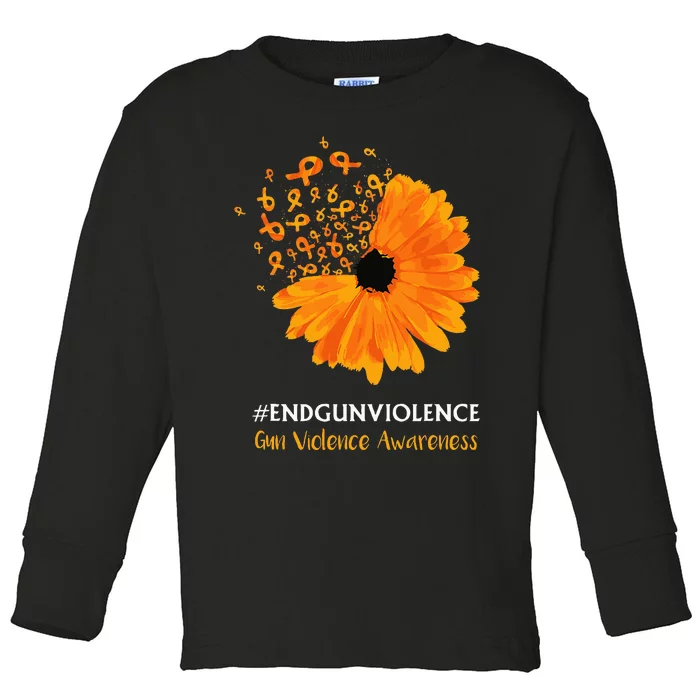 End Gun Violence Awareness Orange Ribbon Sunflower Toddler Long Sleeve Shirt