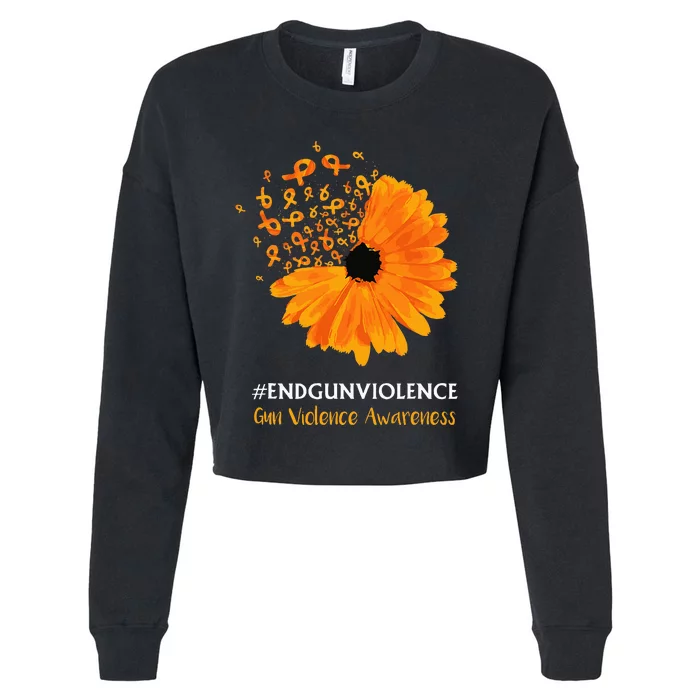 End Gun Violence Awareness Orange Ribbon Sunflower Cropped Pullover Crew